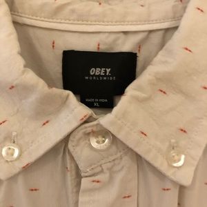 Obey White Button Down w/ Orange Fleck
